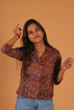 Earthy Floral Kalamkari Crop Shirt