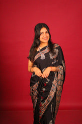 Midnight Tree of Life Ajrakh Saree