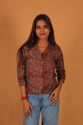 Earthy Floral Kalamkari Crop Shirt