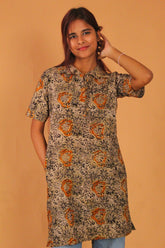 Ochre Lotus Collared Shirt Kurti