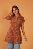 Rust Tulip A-Line Belted Kurti