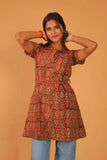 Rust Tulip A-Line Belted Kurti
