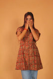 Rust Tulip A-Line Belted Kurti