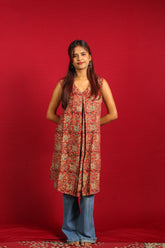 The Red Kalamkari Pleated Long Kurti