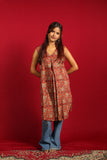 The Red Kalamkari Pleated Long Kurti