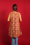 The Red Kalamkari Pleated Long Kurti