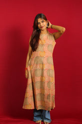 Blush Pink Kalamkari Halter Neck Long Kurti