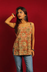 Rust Red Kalamkari Strap Short Kurti