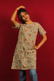 Beige Kalamkari A-Line Short Kurti
