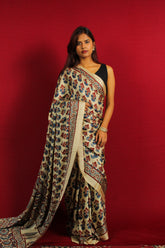 The Ivory Ajrakh Modal Silk Saree