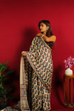The Ivory Ajrakh Modal Silk Saree
