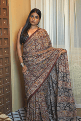 Earthy Maroon Handcrafted Kalamkari Cotton Saree