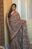 Earthy Maroon Handcrafted Kalamkari Cotton Saree
