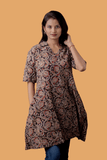 Black V Neck Kalamkari Long Kurti