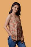 Rust Red Kalamkari Strap Short Kurti