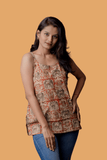 Rust Red Kalamkari Strap Short Kurti