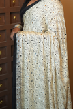 Off-White Hand Block Modal Silk Saree with Mirror Detailing