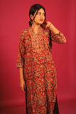 Crimson Kantha Work Straight Kurti