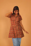 Rust Tulip A-Line Belted Kurti