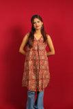 The Red Kalamkari Pleated Long Kurti