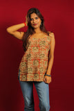 Rust Red Kalamkari Strap Short Kurti