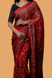 Royal Ajrakh Modal Silk Red Saree
