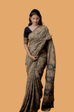 Rust Red and Indigo kalamkari Cotton Saree