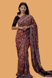 Rust Red and Indigo kalamkari Cotton Saree